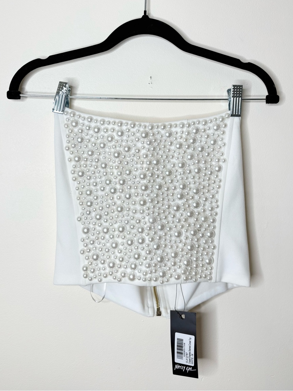 Nasty Gal Crop Strapless Seamed Corset Top Pearl Embellished